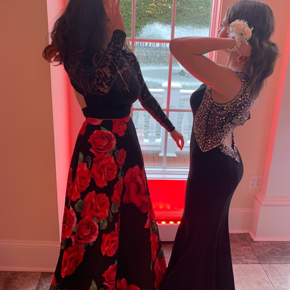 black open back prom dress